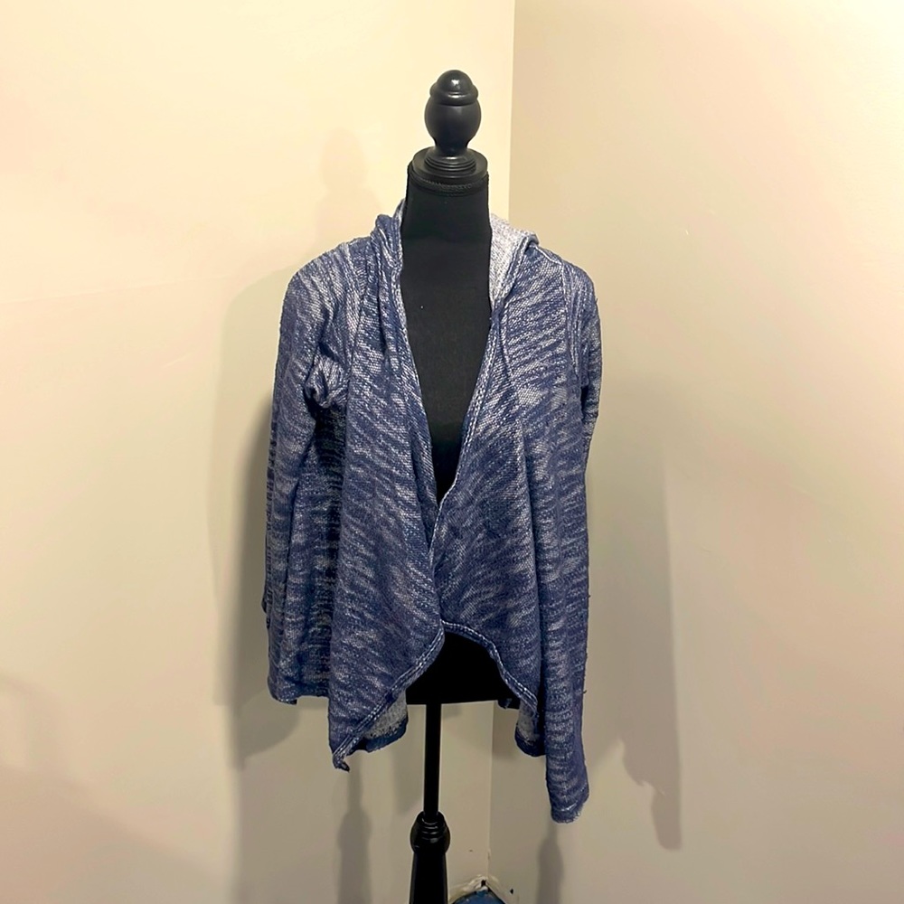 Hollister Blue Grey Mélange Open Front Cardigan with Hood